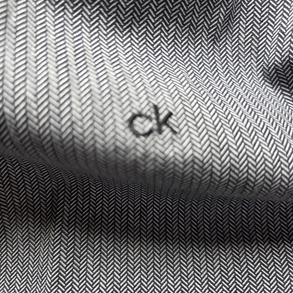 Calvin Klein Dress Shirt Mens M Gray Herringbone Slim Fit Long Sleeve Woven - Picture 8 of 9